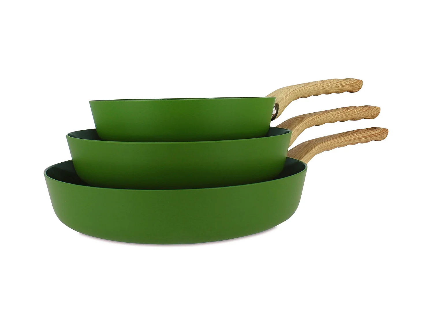 Menastyl - Set De 3 Poeles Colorama Olive - Poele 20/24 Et 28 Cm - En Aluminium - Revetement Antiadhesif En Ceramique