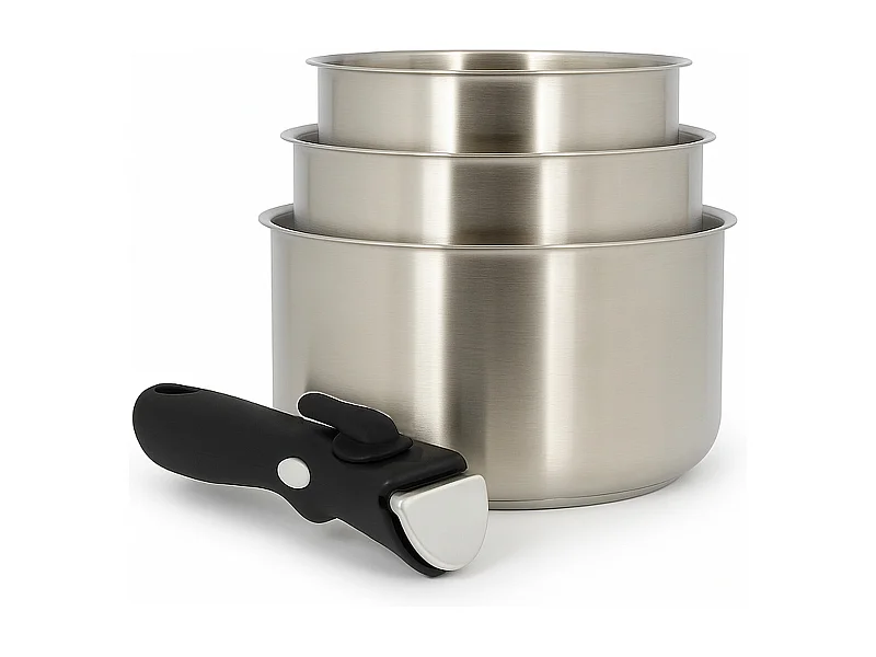 Menastyl - Set 3 Casseroles Iris En Acier Inoxydable+poignee Induction 16/18 Et 20cm