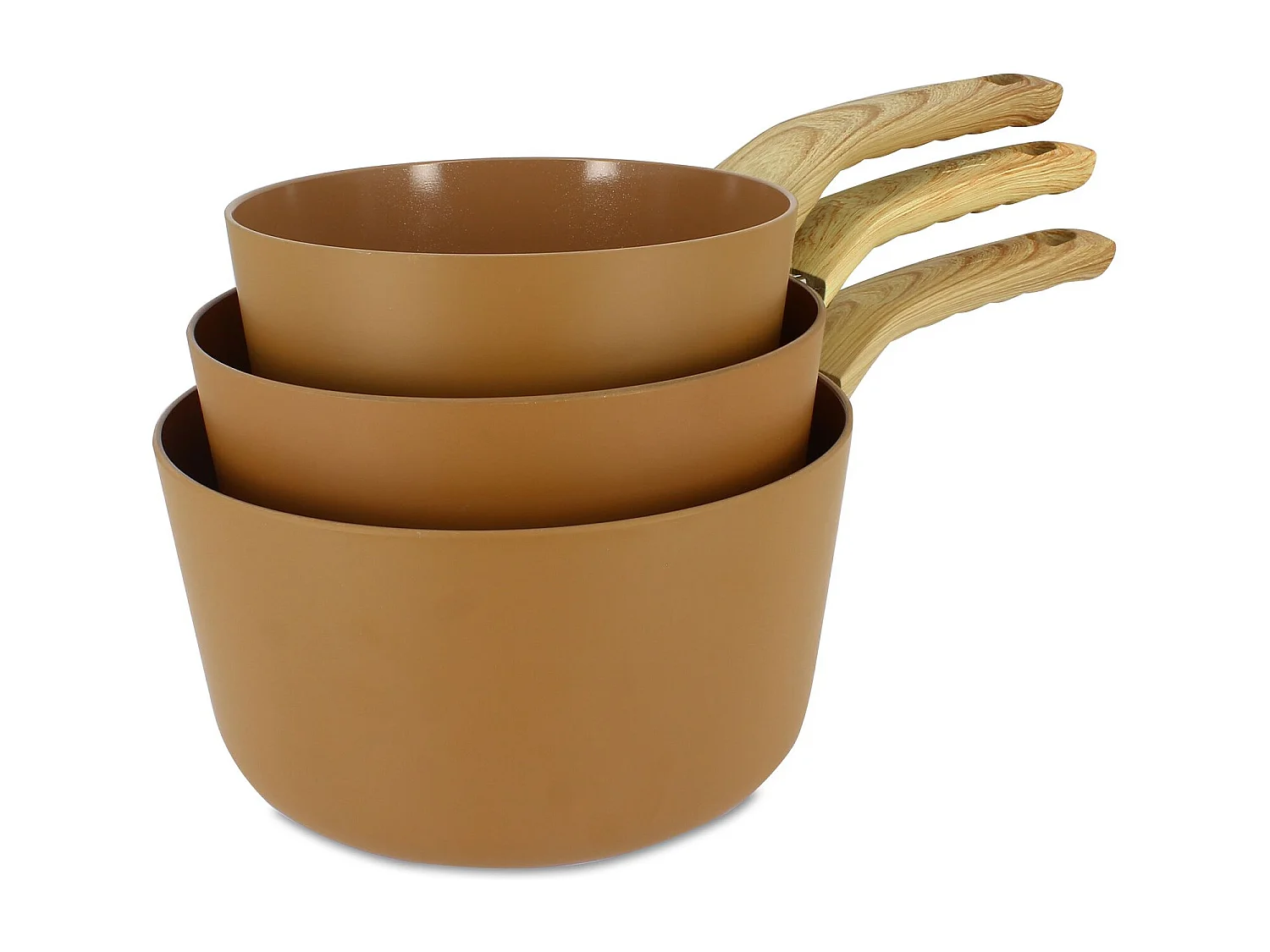 Menastyl - Set De 3 Casseroles Colorama Noisette - Casserole 16/18 Et 20 Cm - En Aluminium - Revetement Antiadhesif En Ceramique