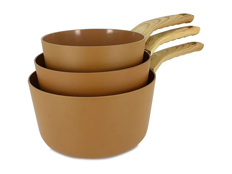 Menastyl - Set De 3 Casseroles Colorama Noisette - Casserole 16/18 Et 20 Cm - En Aluminium - Revetement Antiadhesif En Ceramique