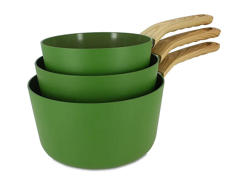 Menastyl - Set De 3 Casseroles Colorama Olive - Casserole 16/18 Et 20 Cm - En Aluminium - Revetement Antiadhesif En Ceramique
