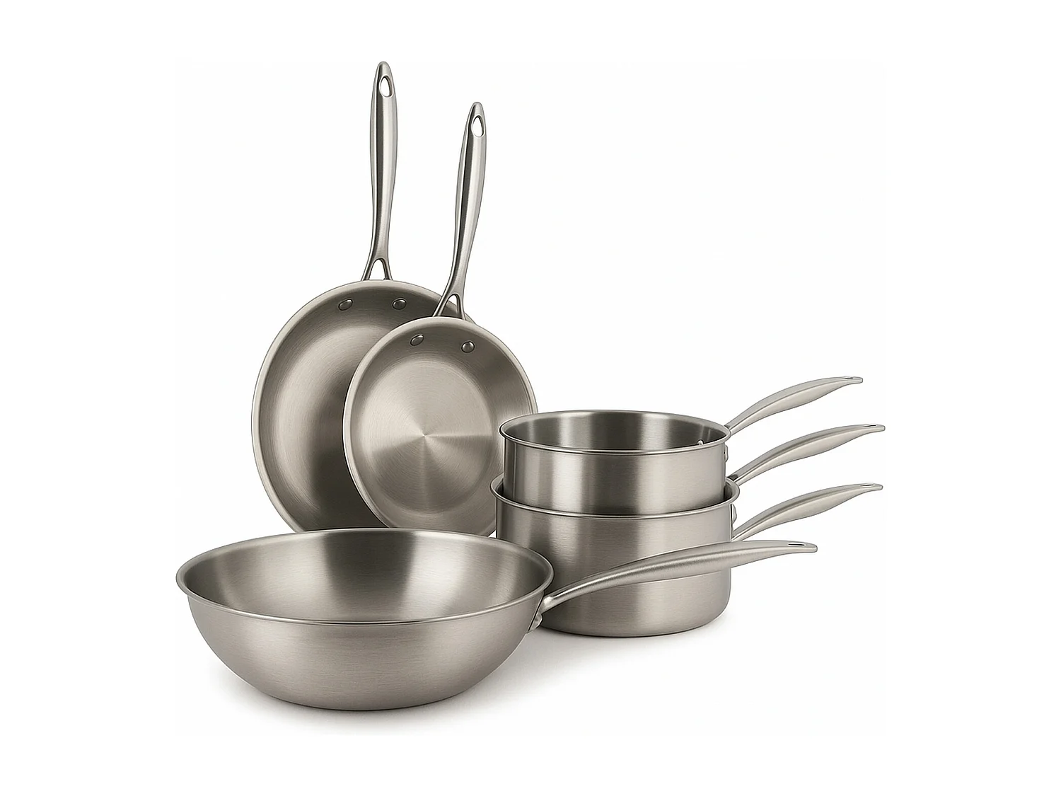 Menastyl - Set 5 Pieces Triply Wok Casserole Poele En Acier Inoxydable Induction - Made In France