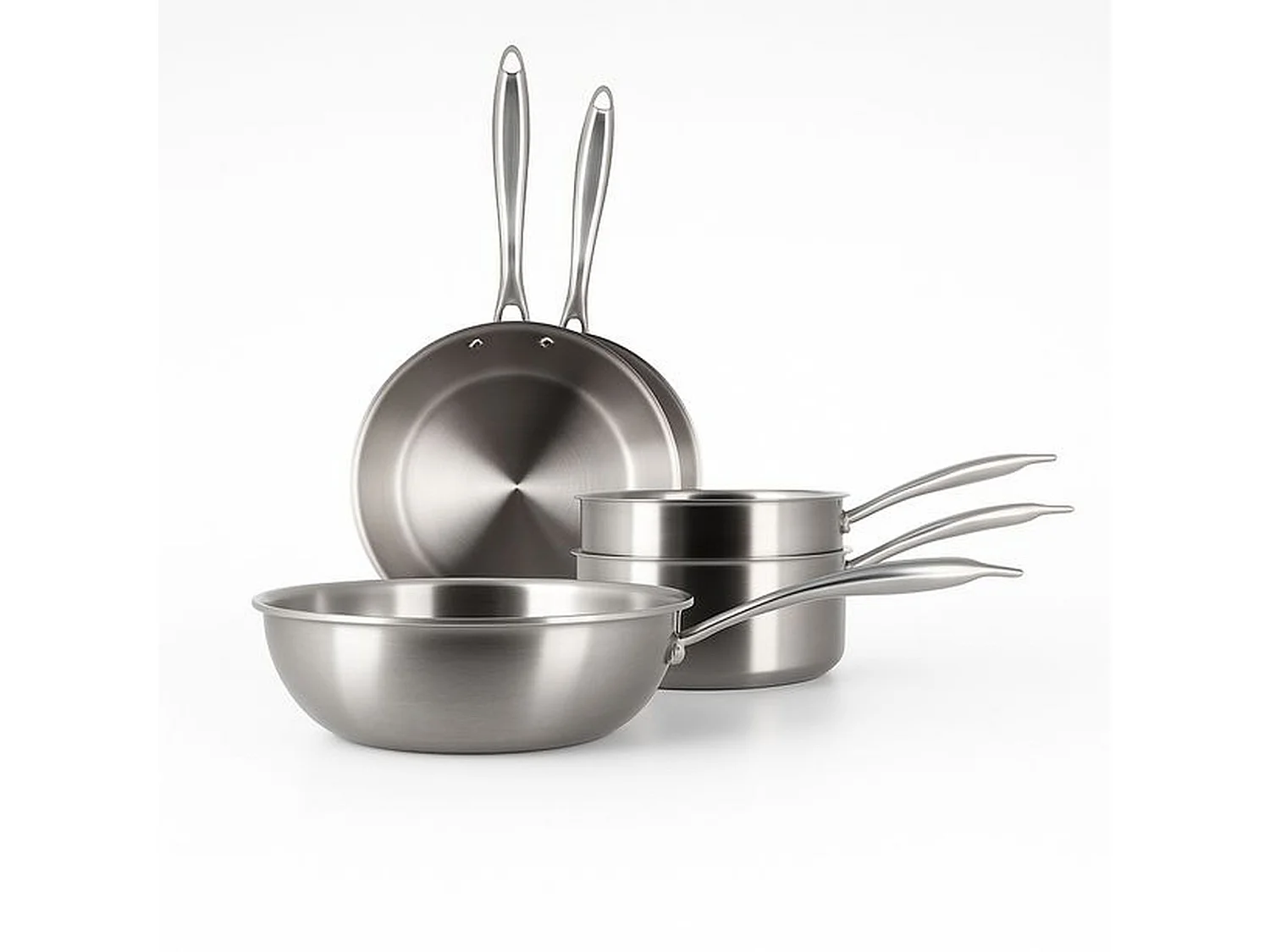 Menastyl - Set 5 Pièces Triply Wok Casserole Poele En Acier Inoxydable Induction - Made In France