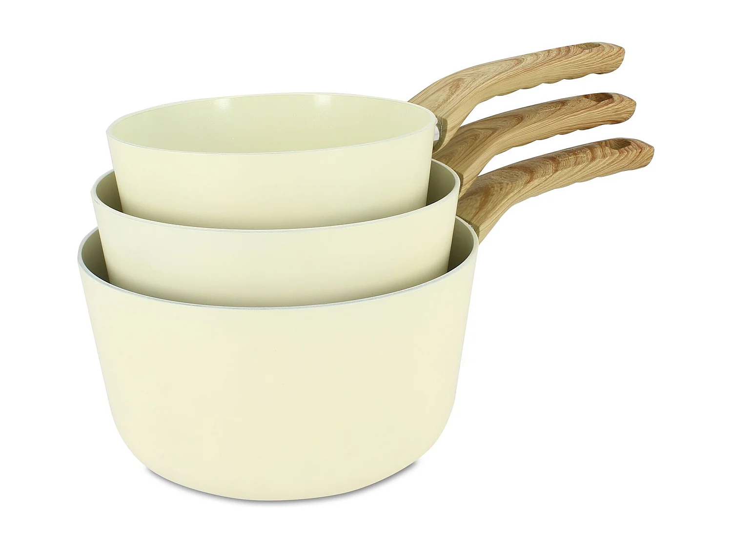 Menastyl - Set De 3 Casseroles Colorama Creme- Casserole 16/18 Et 20 Cm - En Aluminium - Revetement Antiadhesif En Ceramique