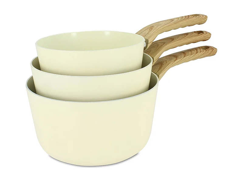Menastyl - Set De 3 Casseroles Colorama Creme- Casserole 16/18 Et 20 Cm - En Aluminium - Revetement Antiadhesif En Ceramique