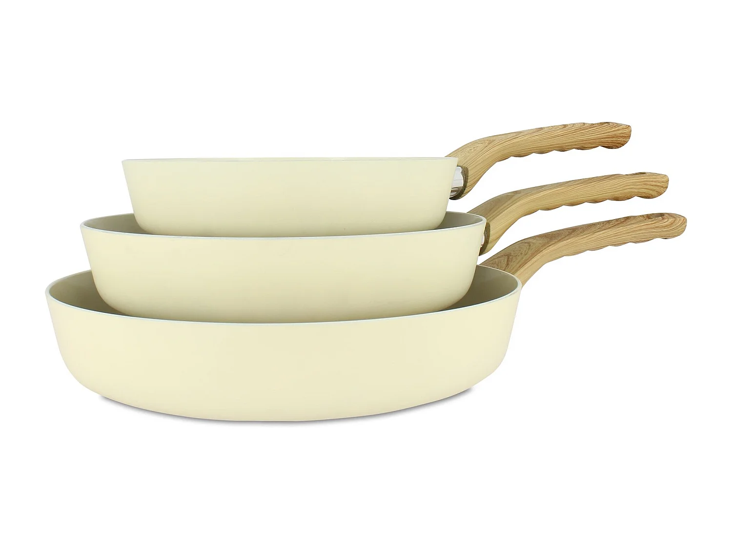 Menastyl - Set De 3 Poeles Colorama Creme - Poele 20/24 Et 28 Cm - En Aluminium - Revetement Antiadhesif En Ceramique