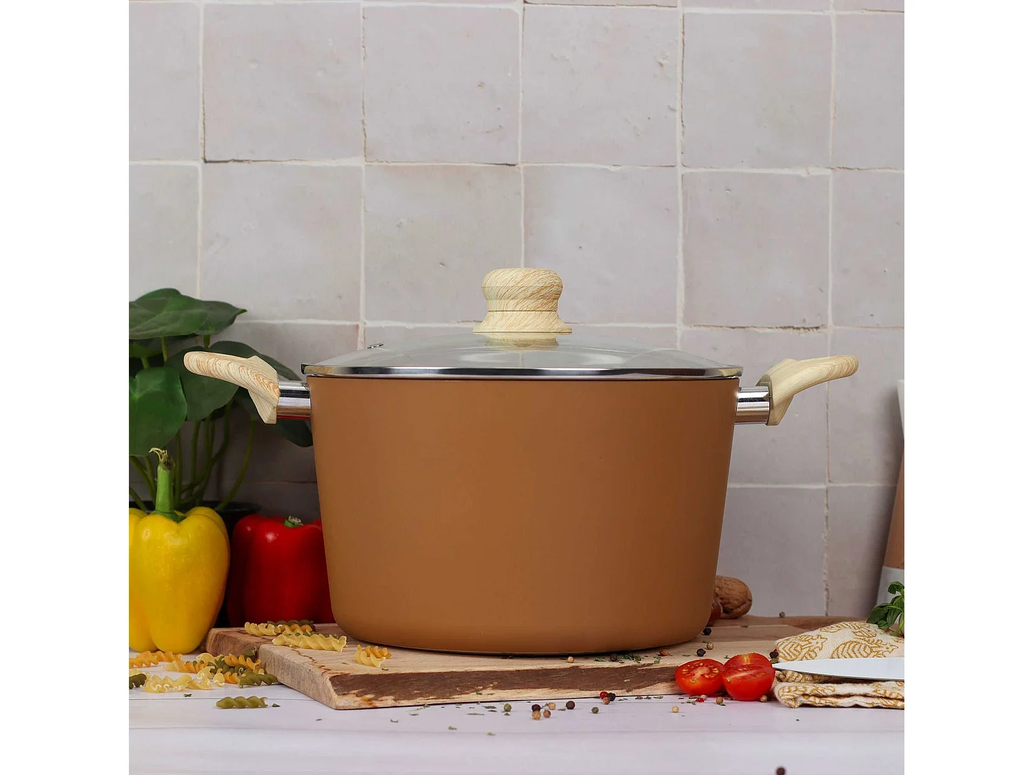 Menastyl - Set De 7 Pieces Colorama Noisette - Poeles/casseroles/faitout - En Aluminium - Revetement Antiadhesif En Ceramique