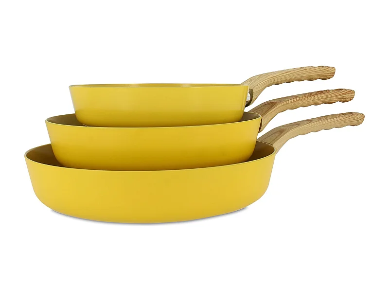 Menastyl - Set De 3 Poeles Colorama Safran - Poele 20/24 Et 28 Cm - En Aluminium - Revetement Antiadhesif En Ceramique