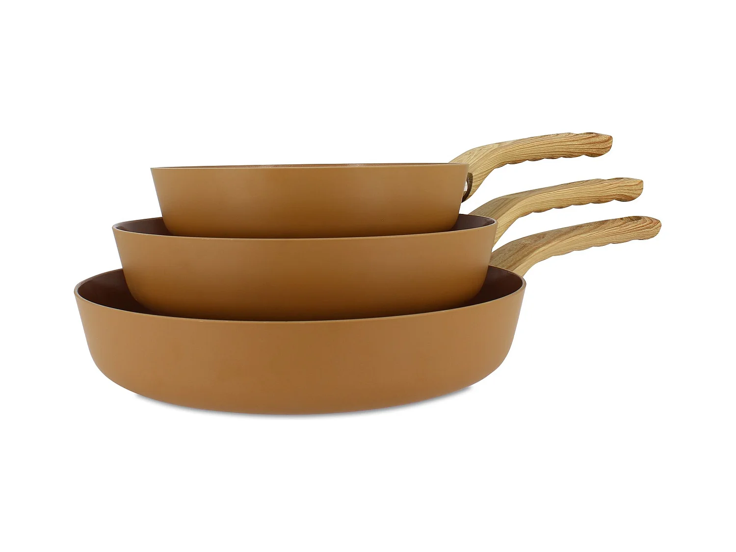 Menastyl - Set De 3 Poeles Colorama Noisette- Poele 20/24 Et 28 Cm - En Aluminium - Revetement Antiadhesif En Ceramique