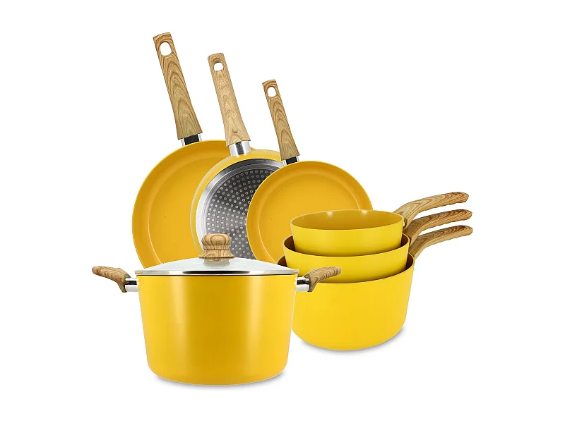Menastyl - Set De 7 Pieces Colorama Safran- Poeles/casseroles/faitout - En Aluminium - Revetement Antiadhesif En Ceramique