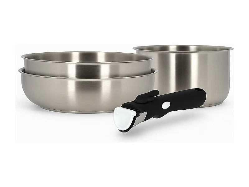 Menastyl - Set 4 Pieces Iris Poele Casserole Et Poignee En Acier Inoxydable Inducti