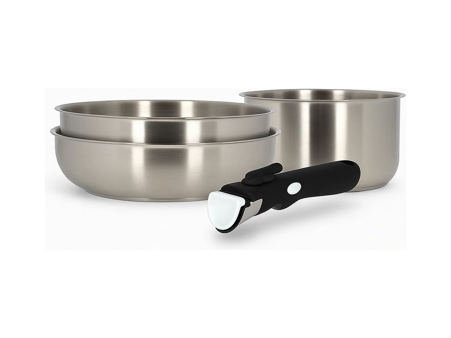 Menastyl - Set 4 Pieces Iris Poele Casserole Et Poignee En Acier Inoxydable Inducti