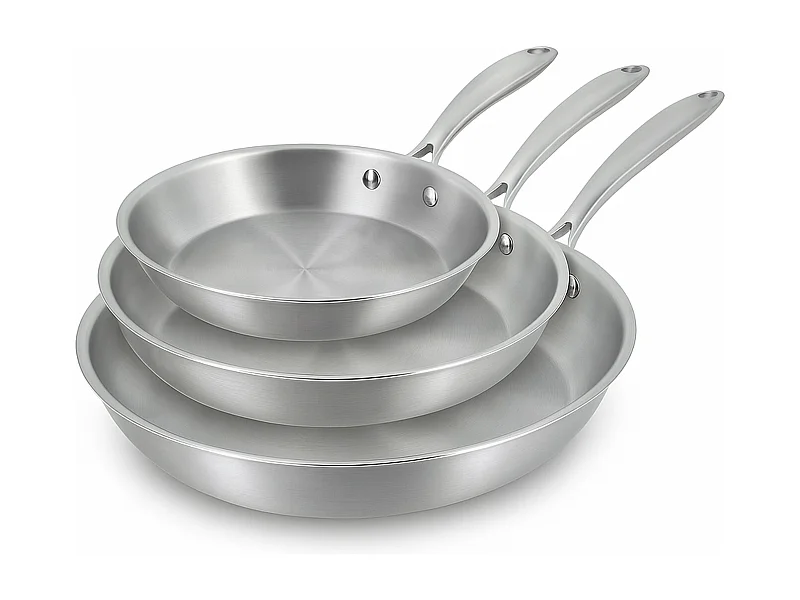 Menastyl - Set 3 Poeles Triply En Acier Inoxydable Induction 28/24 Et 28cm - Made In France