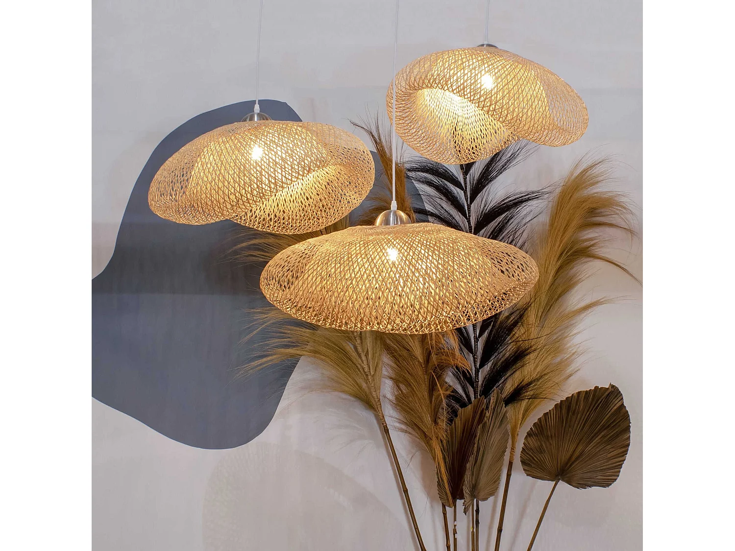 Now's Home - Suspension En Bambou Naturel Tisse 70x40x35cm Klino