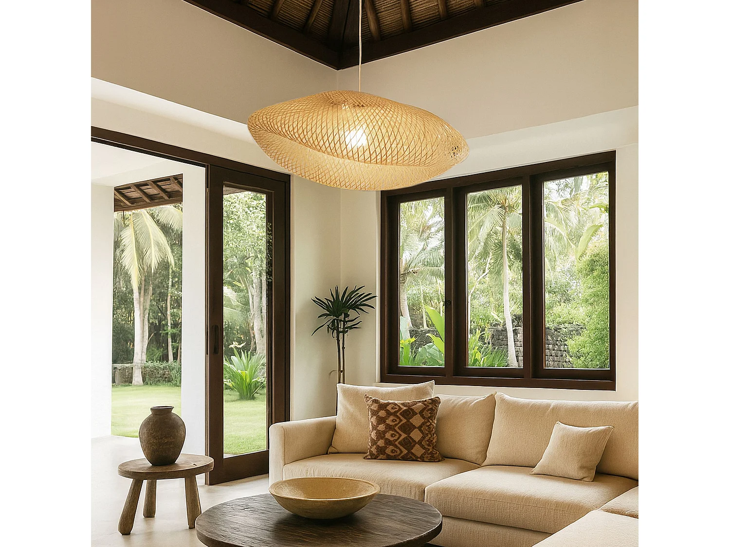 Now's Home - Suspension En Bambou Naturel Tisse 70x40x35cm Klino