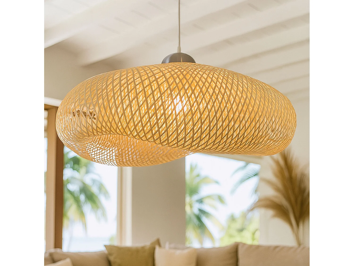 Now's Home - Suspension En Bambou Naturel Tissé 70x40x35cm Klino