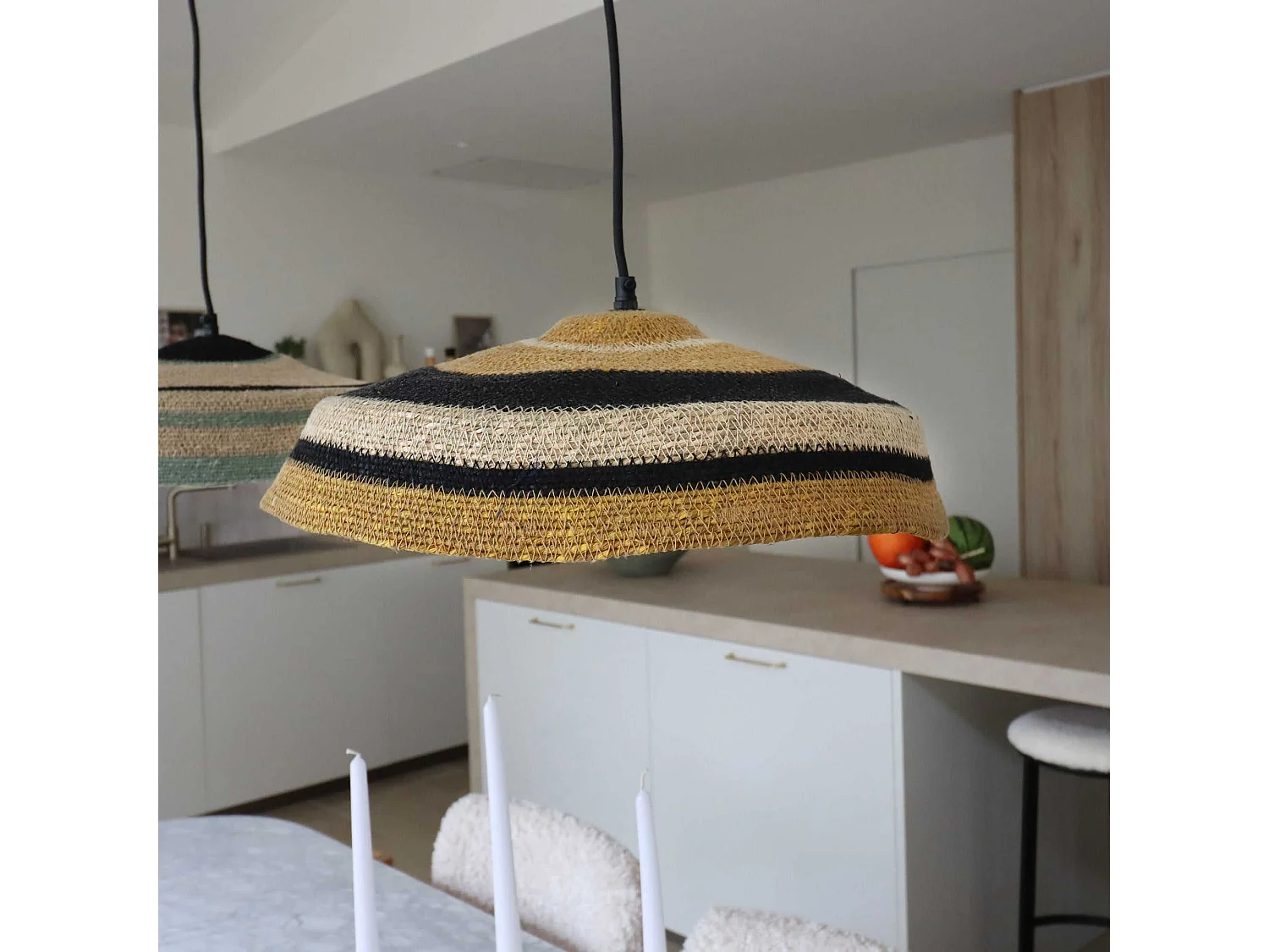 Now's Home - Suspension En Jonc De Mer Naturel, Ocre, Noir 45x13cm Trinidad