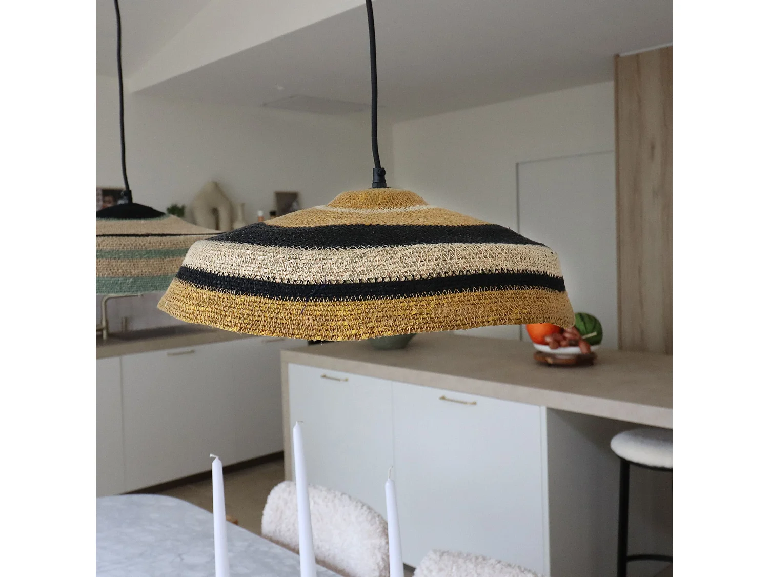 Now's Home - Suspension En Jonc De Mer Naturel, Ocre, Noir 45x13cm Trinidad