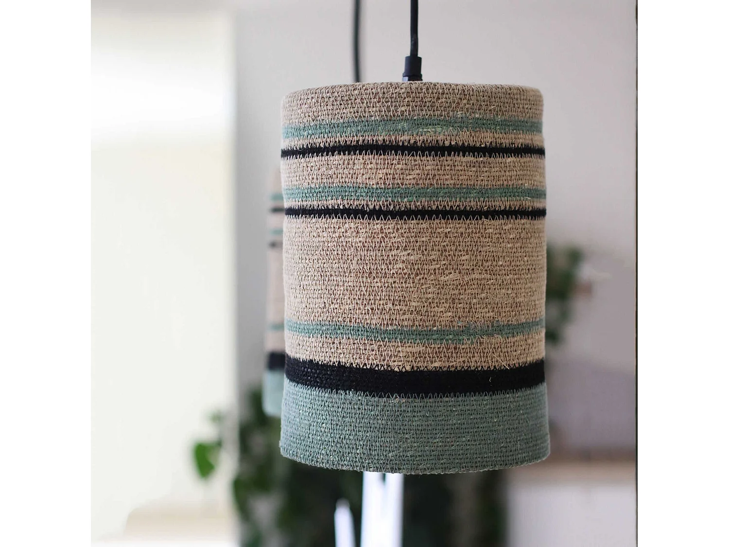 Now's Home - Suspension En Jonc De Mer Naturel Et Vert 19xh28cm Barbade