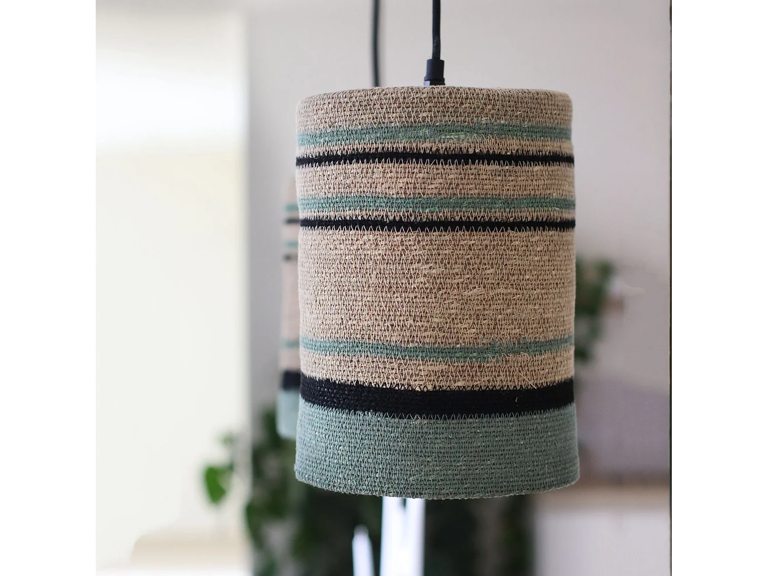 Now's Home - Suspension En Jonc De Mer Naturel Et Vert 19xh28cm Barbade