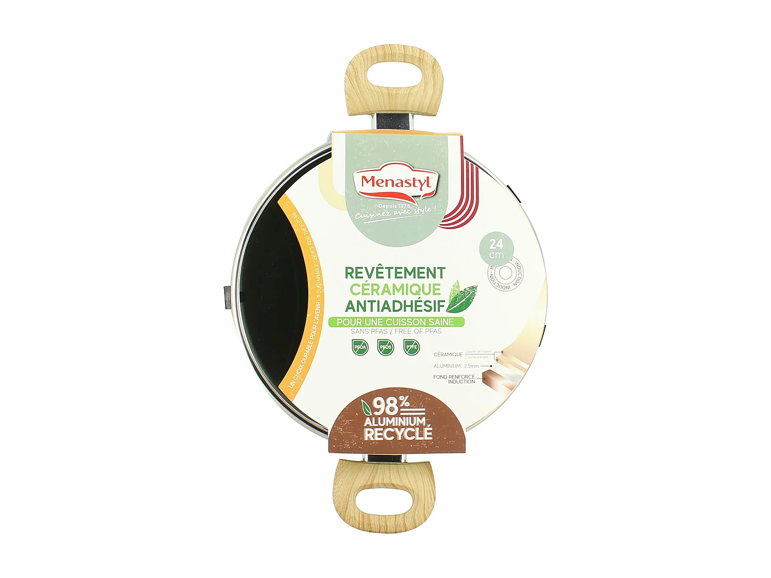 Menastyl - Faitout 24cm Colorama Celadon - En Aluminium - Revetement Antiadhesif En Ceramique