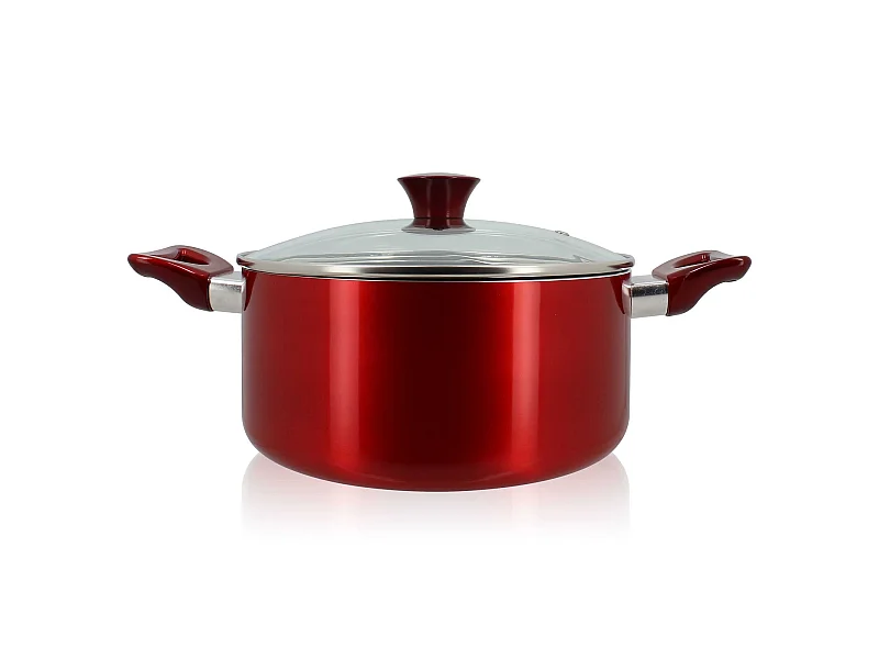 Menastyl - Faitout 24 Cm Avec Couvercle Verre Cerise Induction