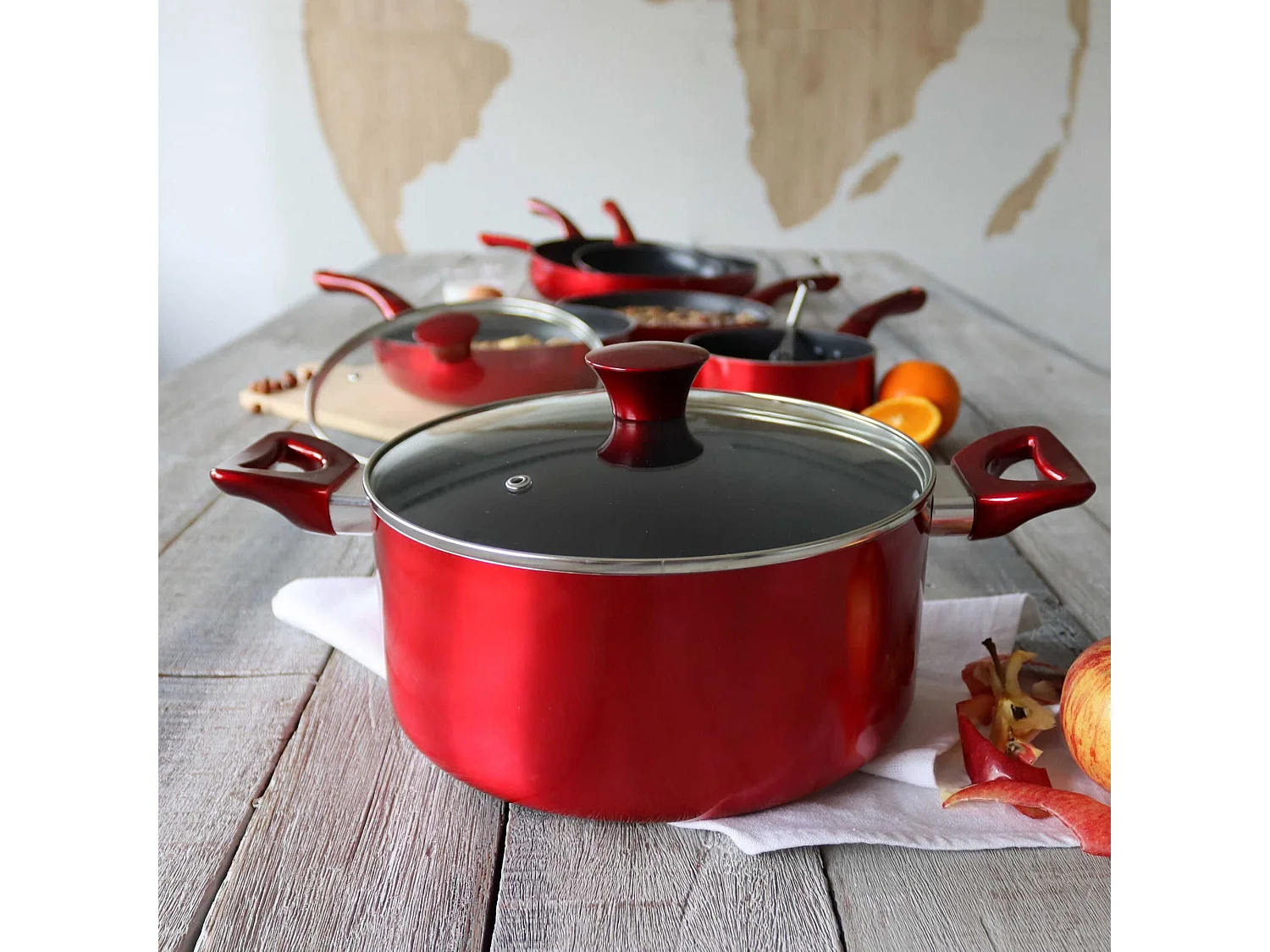 Menastyl - Faitout 24 Cm Avec Couvercle Verre Cerise Induction