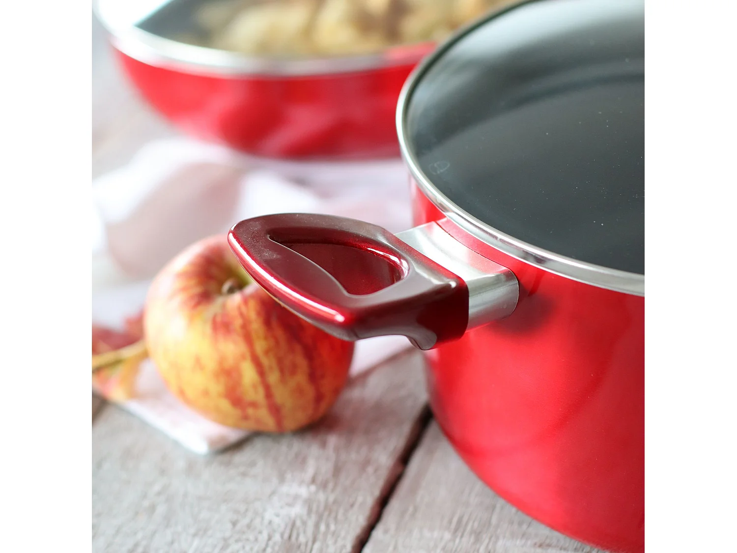 Menastyl - Faitout 24 Cm Avec Couvercle En Verre Cerise Induction