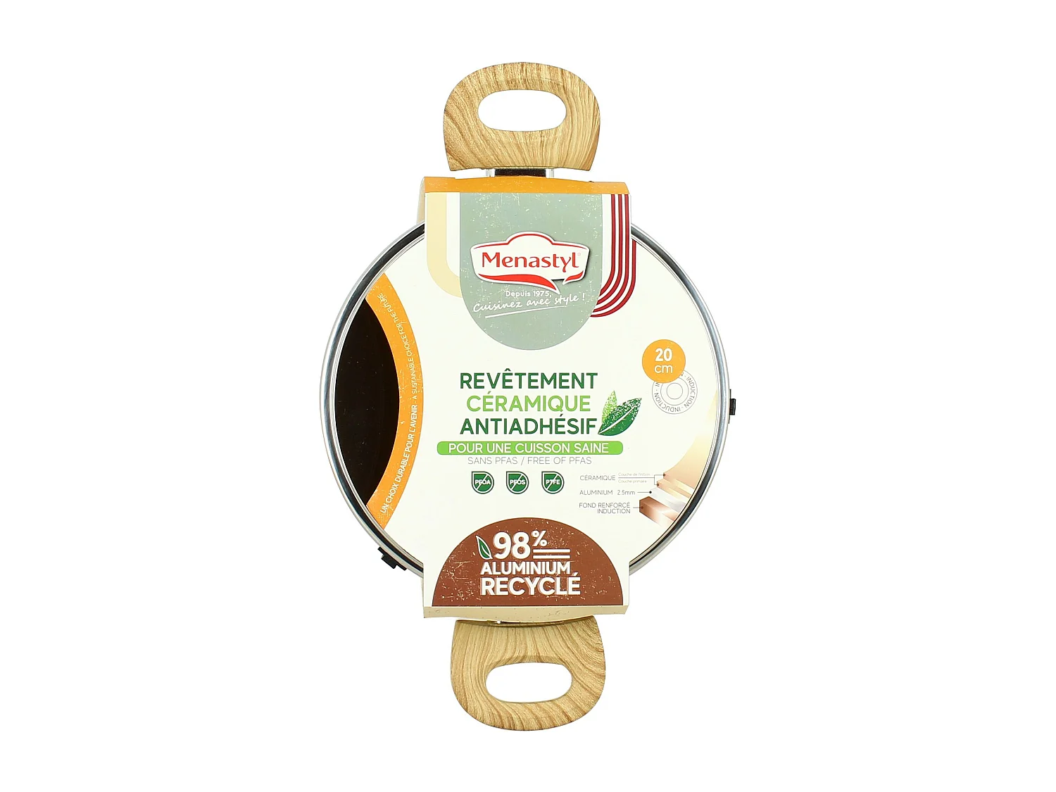 Menastyl - Faitout 20cm Colorama Safran - En Aluminium - Revetement Antiadhesif En Ceramique