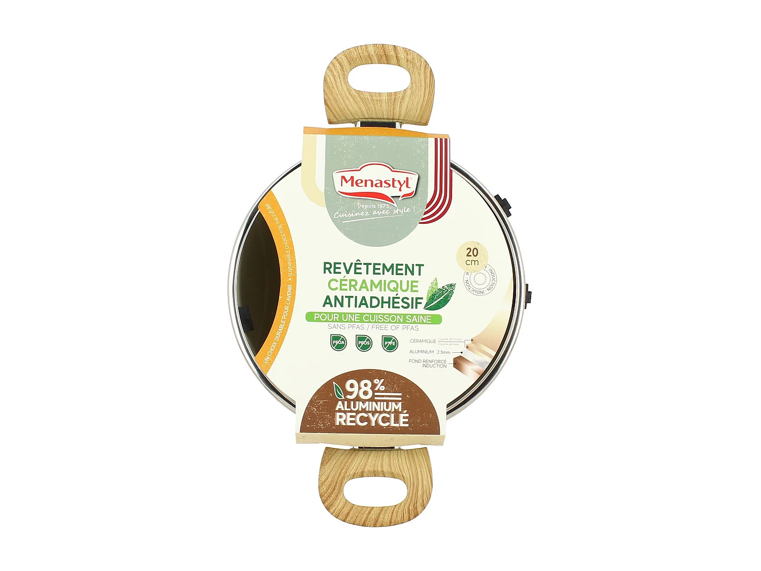 Menastyl - Faitout 20cm Colorama Creme- En Aluminium - Revetement Antiadhesif En Ceramique