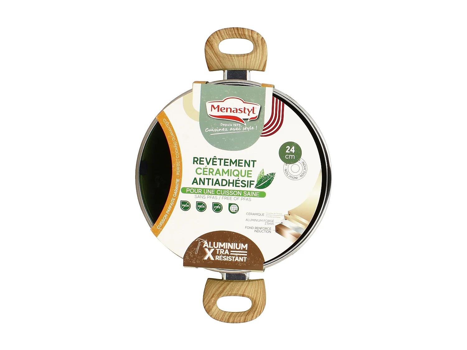 Menastyl - Faitout 24cm Colorama Olive - En Aluminium - Revetement Antiadhesif En Ceramique