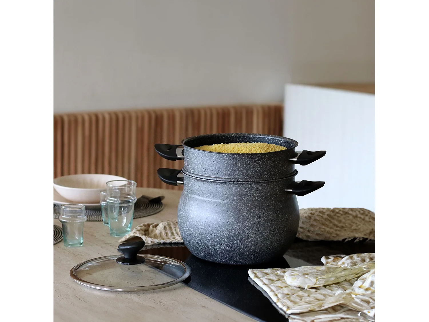 Menastyl - Couscoussier Induction 9l En Aluminium Effet Marbre Avec Couvercle