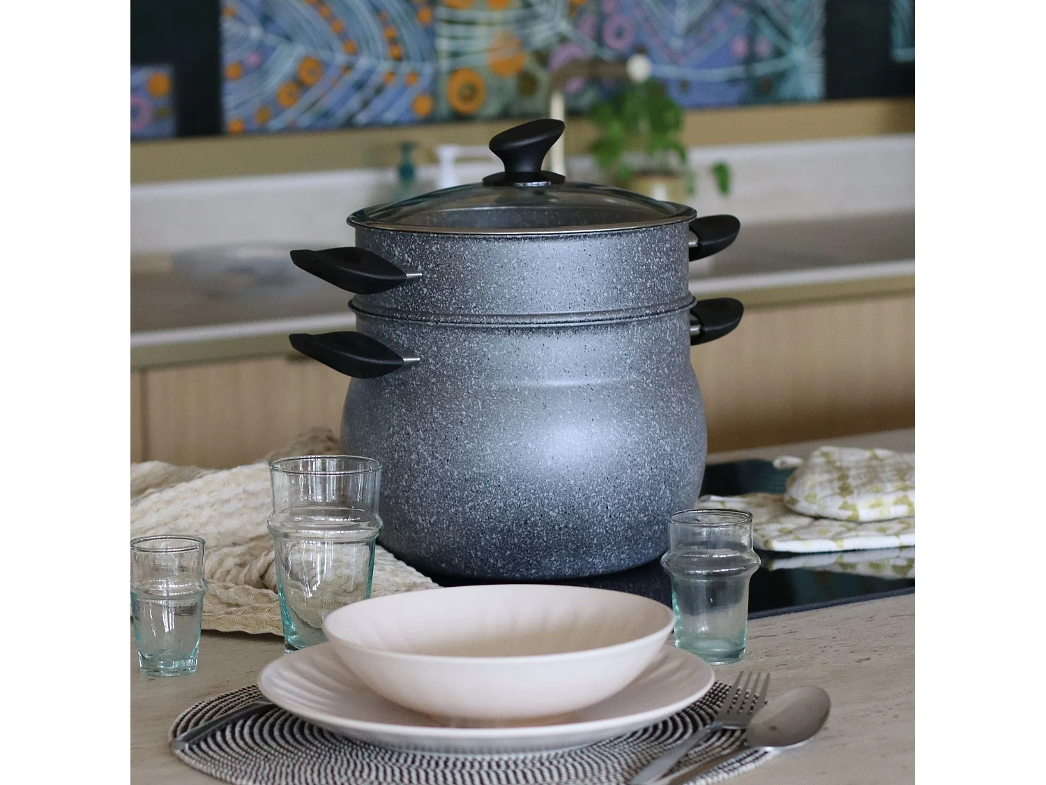 Menastyl - Couscoussier Induction 9l En Aluminium Effet Marbre Avec Couvercle