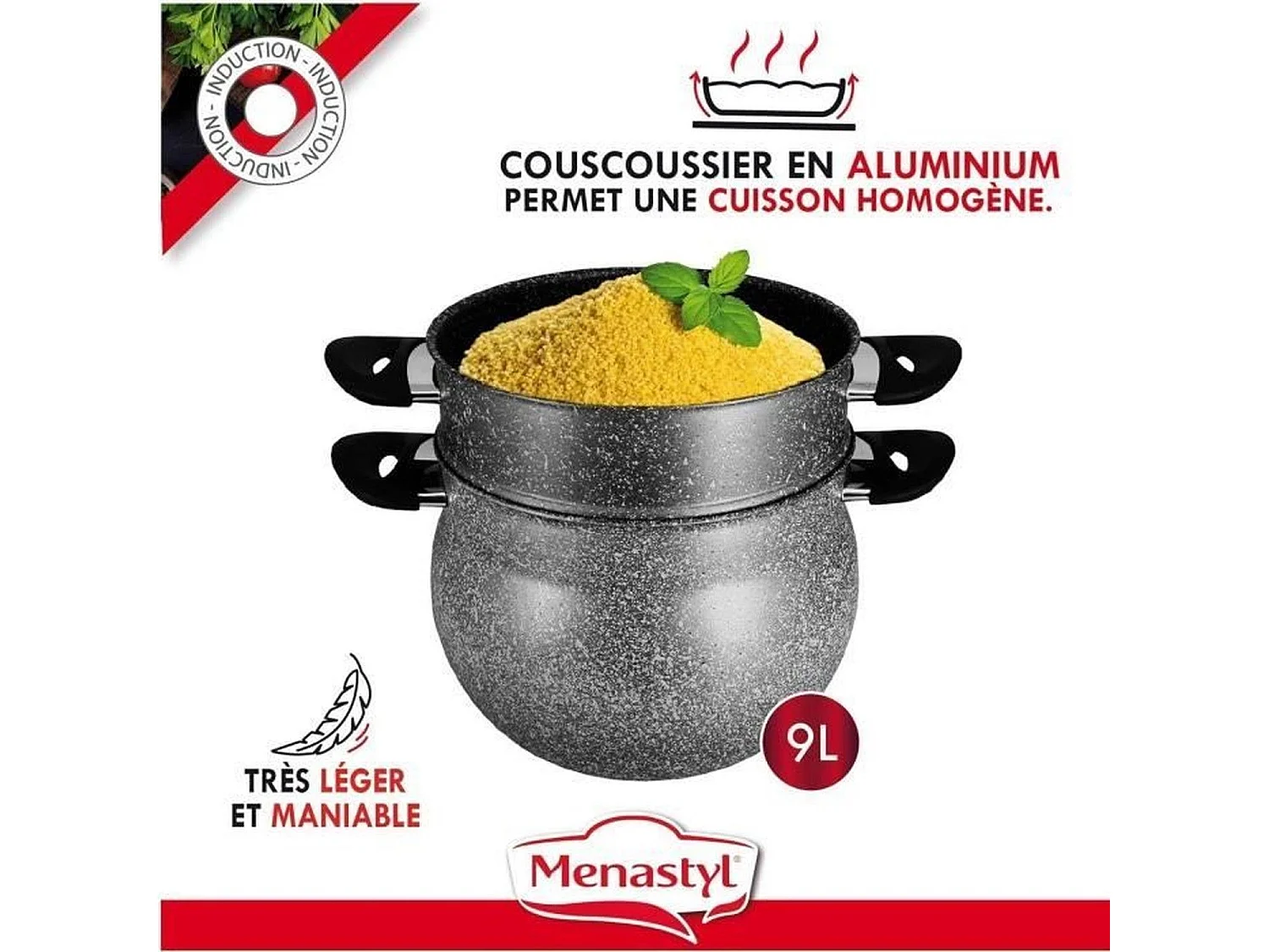 Menastyl - Couscoussier Induction 9l En Aluminium Effet Marbre Avec Couvercle