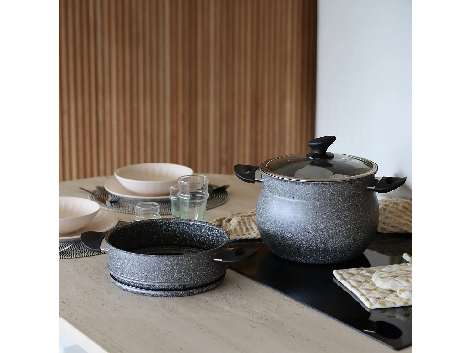 Menastyl - Couscoussier Induction 9l En Aluminium Effet Marbre Avec Couvercle