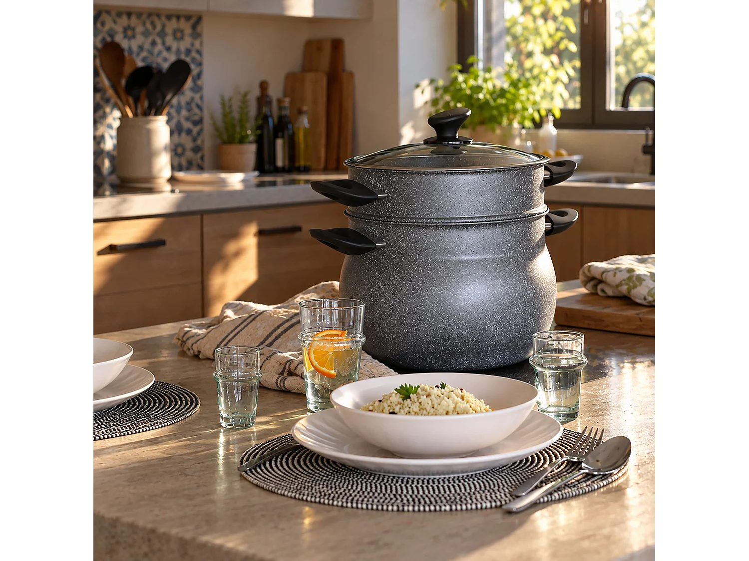 Menastyl - Couscoussier Induction 9l En Aluminium Effet Marbre Avec Couvercle