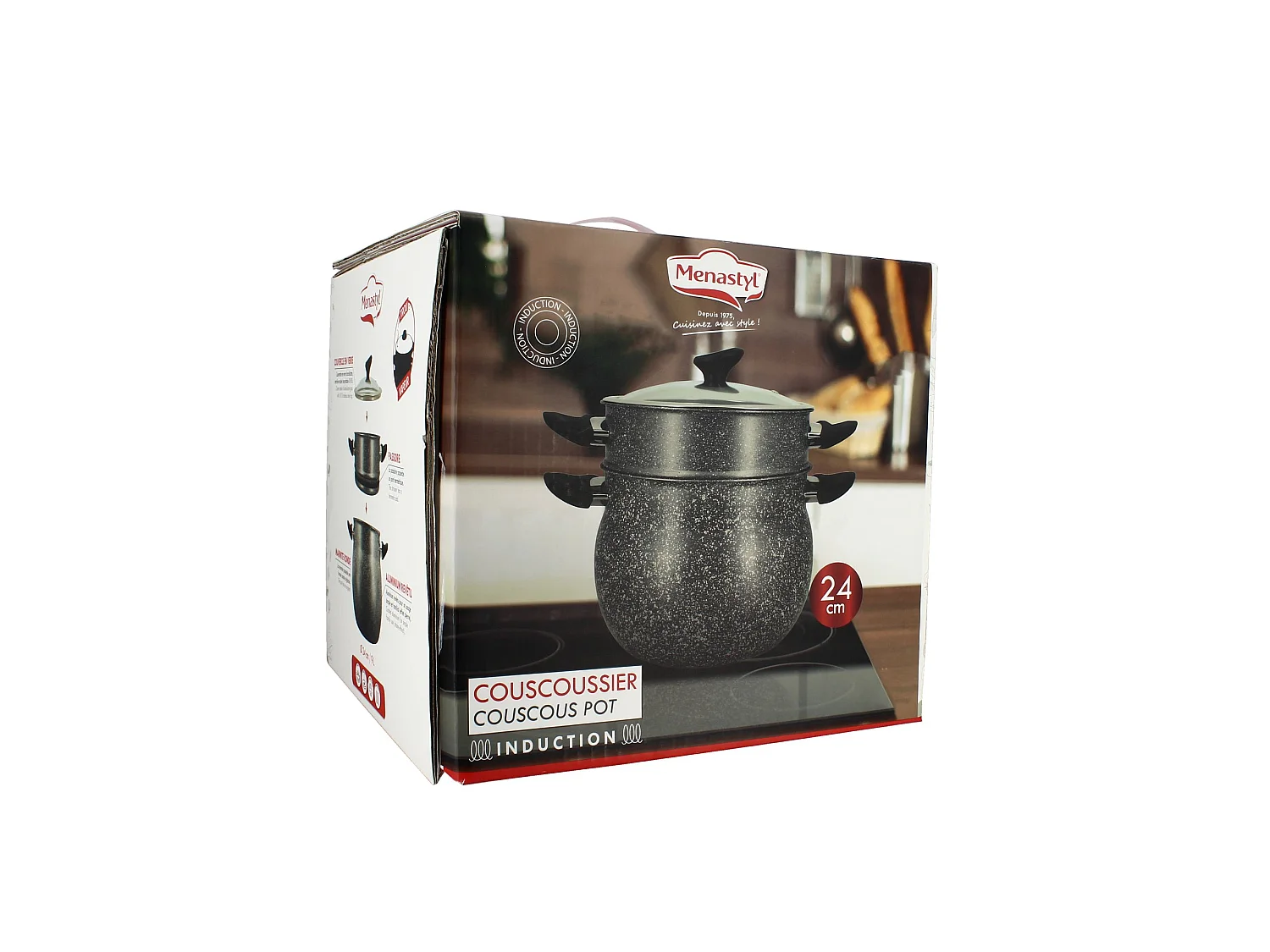 Menastyl - Couscoussier Induction 9l En Aluminium Effet Marbre Avec Couvercle