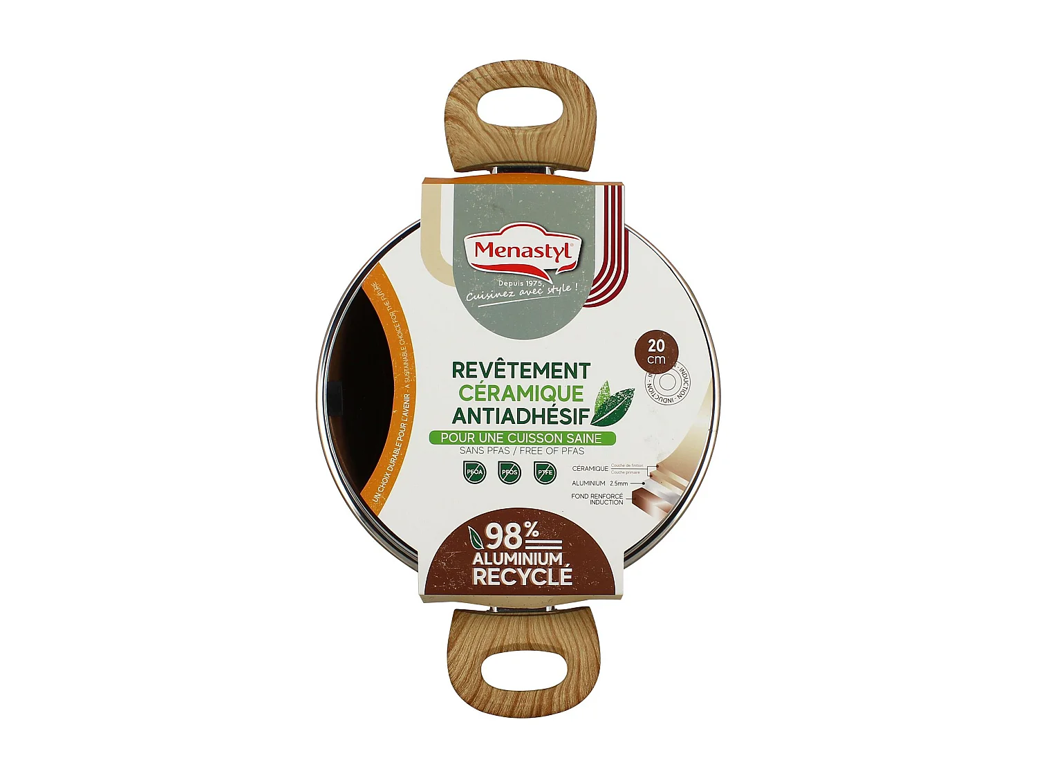 Menastyl - Faitout 20cm Colorama Noisette - En Aluminium - Revetement Antiadhesif En Ceramique