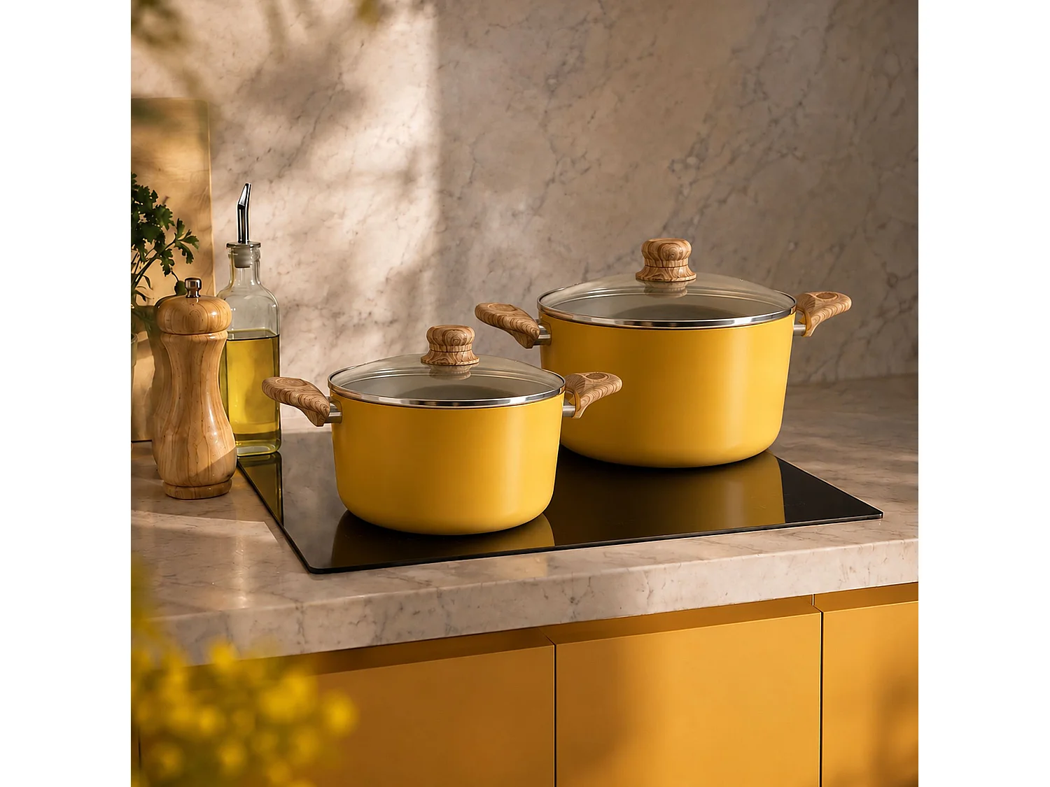 Menastyl - Faitout 24cm Colorama Safran- En Aluminium - Revêtement Antiadhésif En Céramique