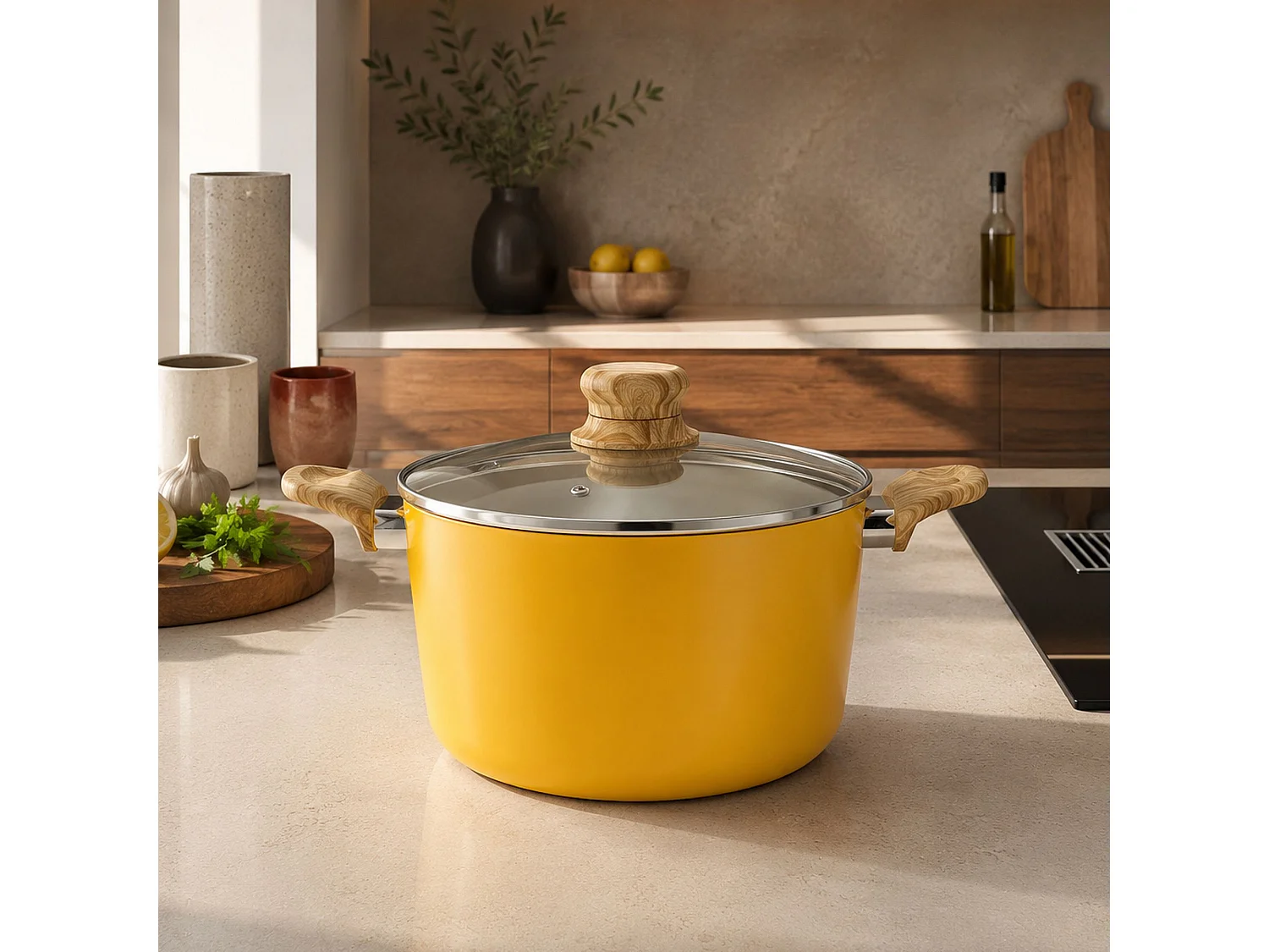Menastyl - Faitout 24cm Colorama Safran- En Aluminium - Revêtement Antiadhésif En Céramique
