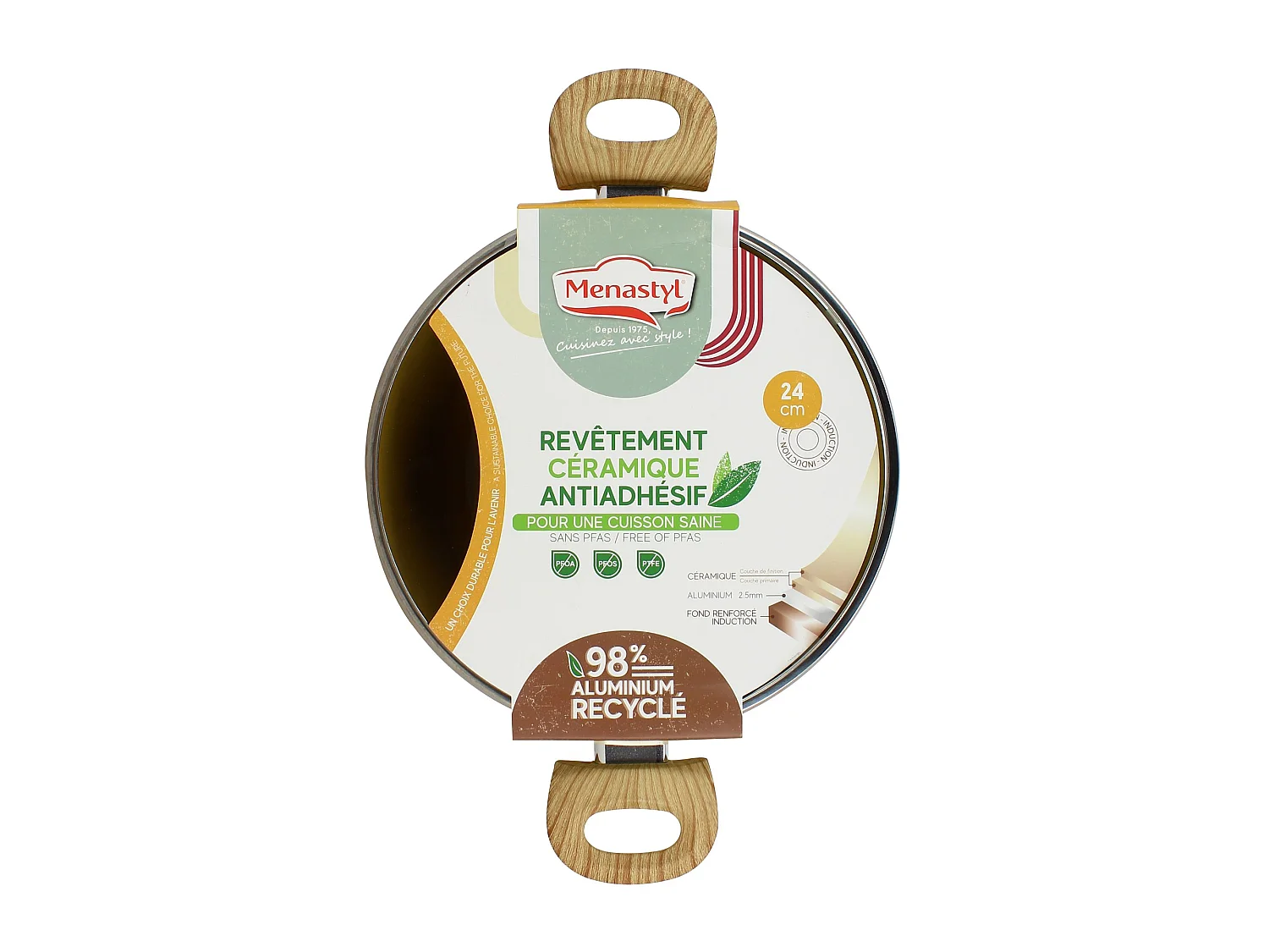 Menastyl - Faitout 24cm Colorama Safran- En Aluminium - Revêtement Antiadhésif En Céramique
