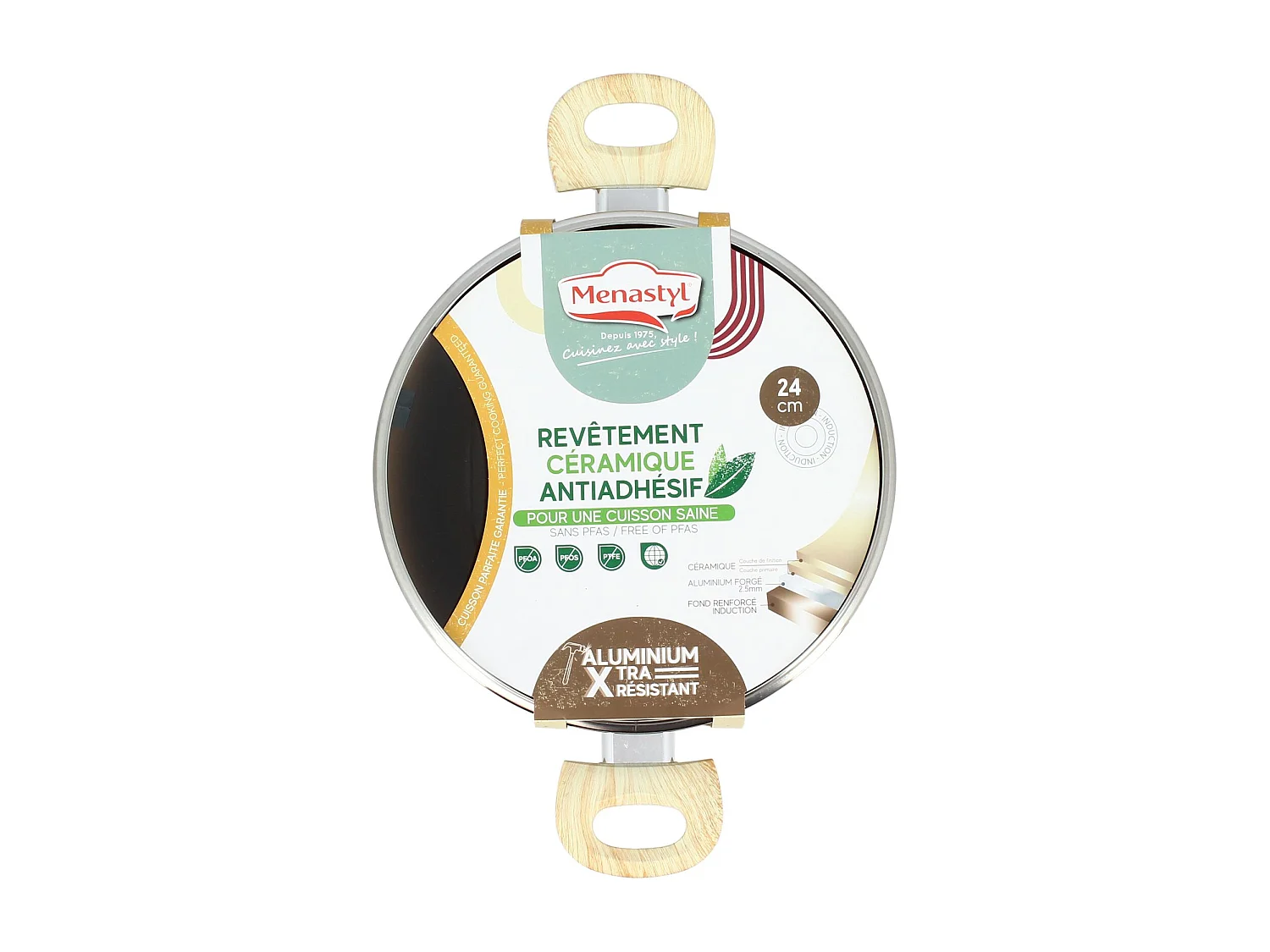 Menastyl - Faitout 24cm Colorama Noisette - En Aluminium - Revetement Antiadhesif En Ceramique