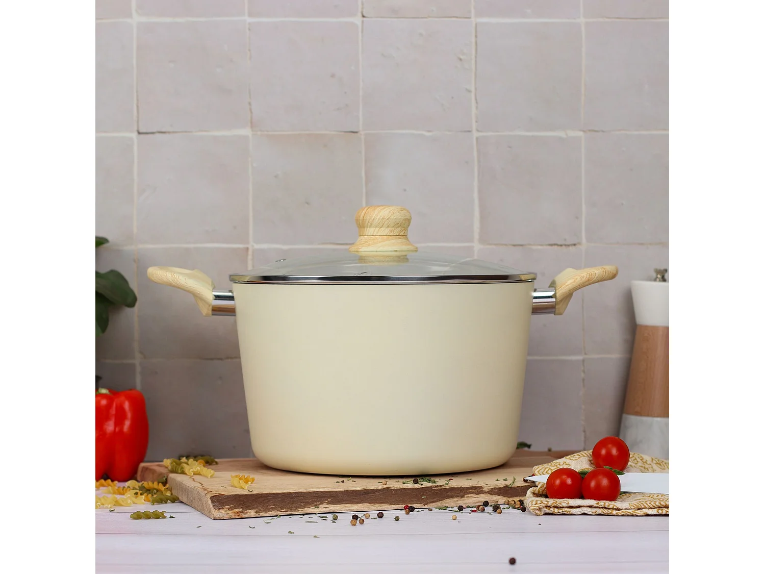 Menastyl - Faitout 24cm Colorama Creme - En Aluminium - Revetement Antiadhesif En Ceramique