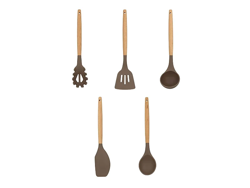 Menastyl - Set 5 Ustensiles Eliott Silicone Manche En Bois