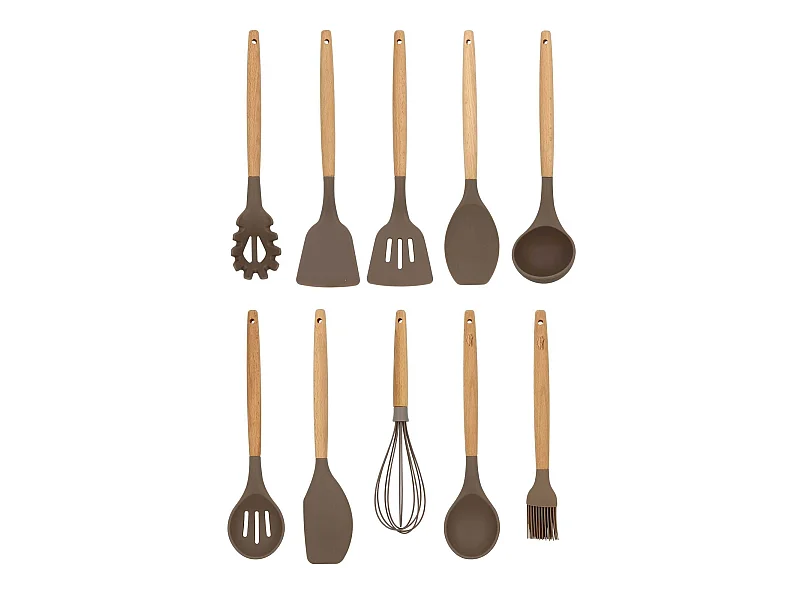 Menastyl - Set 10 Ustensiles Eliott Silicone Manche En Bois