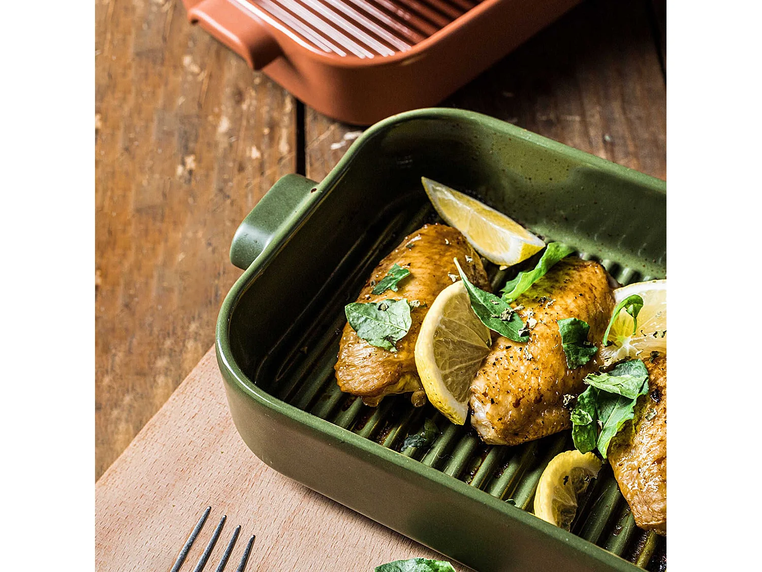 Menastyl - Plat A Four Grille Octave Rectangle 840ml 26.5x15cm En Gres Vert