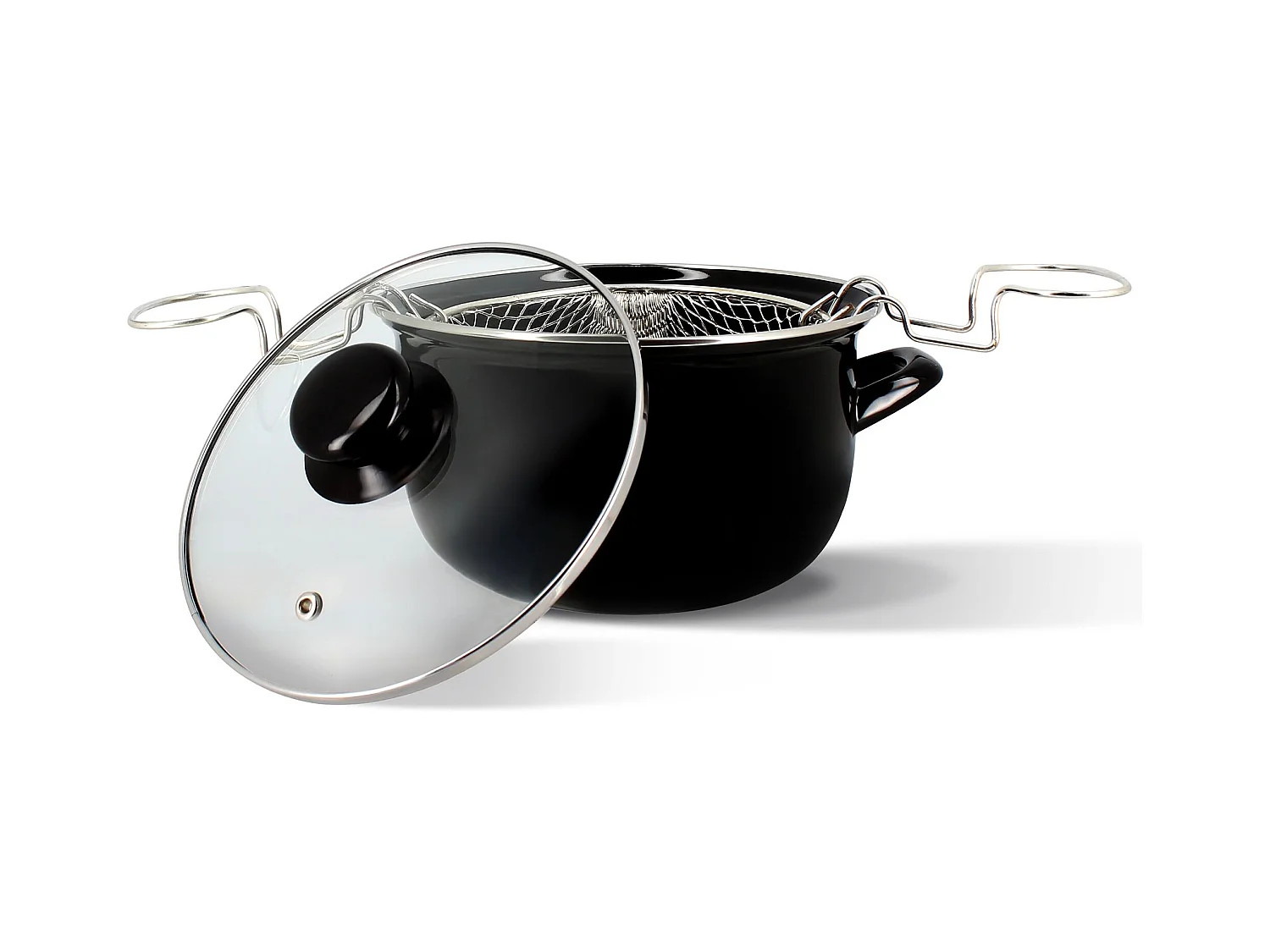 Menastyl - Friteuse 20cm Email Noire Avec Panier Inox