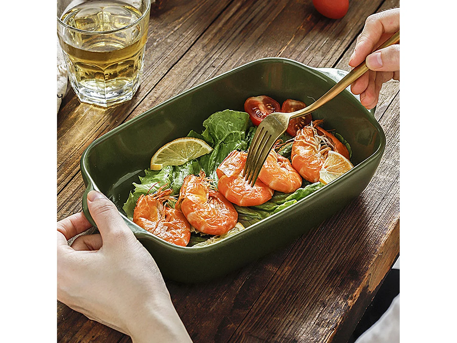 Menastyl - Plat A Four Octave Rectangle 27x16.5cm 1.1l En Gres Vert