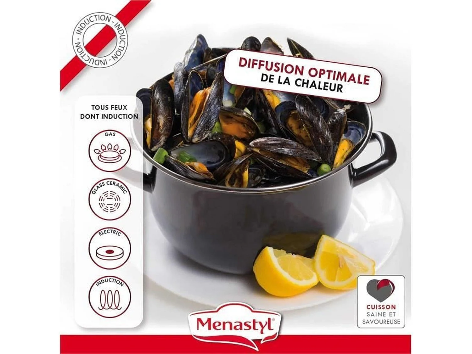 Menastyl - Marmite à Moules 18 Cm En Acier Emaille Noir