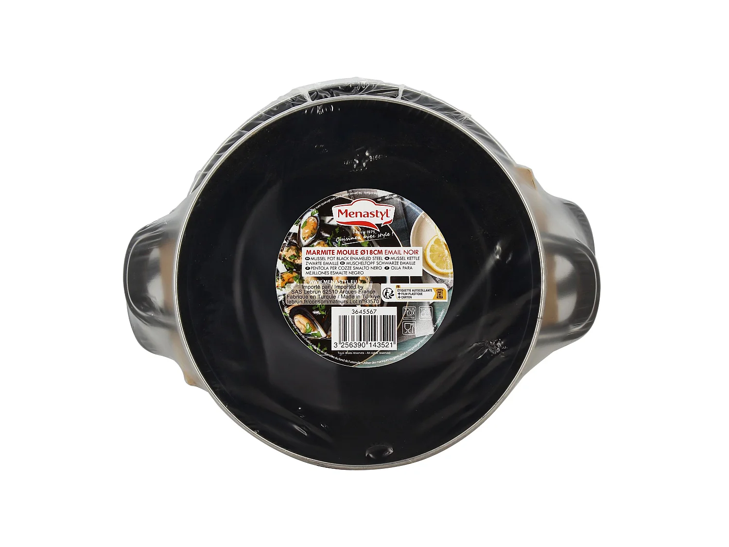 Menastyl - Marmite à Moules 18 Cm En Acier Emaille Noir